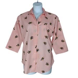 VTG California Connection Inc Button Down Shirt Size M Pink Teddy Bears Print